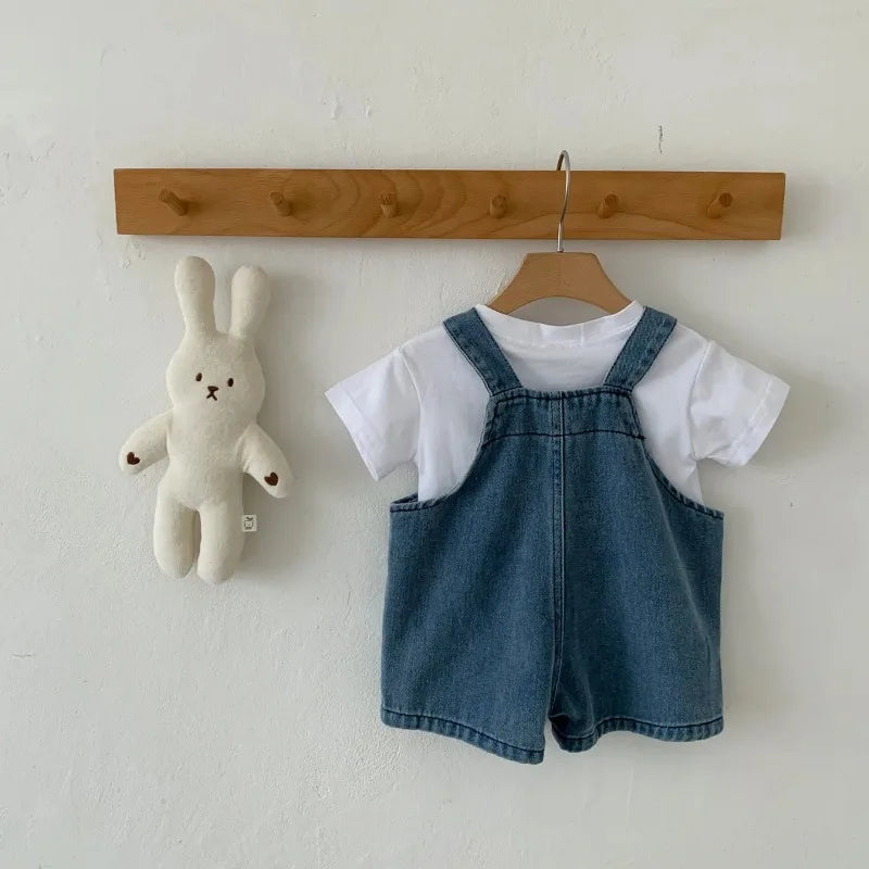 2024 Summer Baby Clothing Set Toddler Girls Clothes Suit Infant Tee and Denim Overall  Boys Outfit