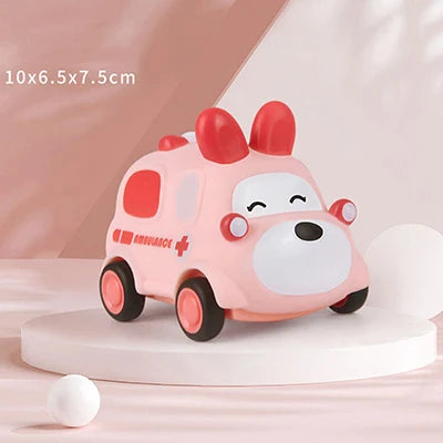 Baby Car Toys for 6 12 Months Friction Car Infant Soft Rubber Inertial Push and Go Vehicles Roll Car Hand Rattle Gift for Kids
