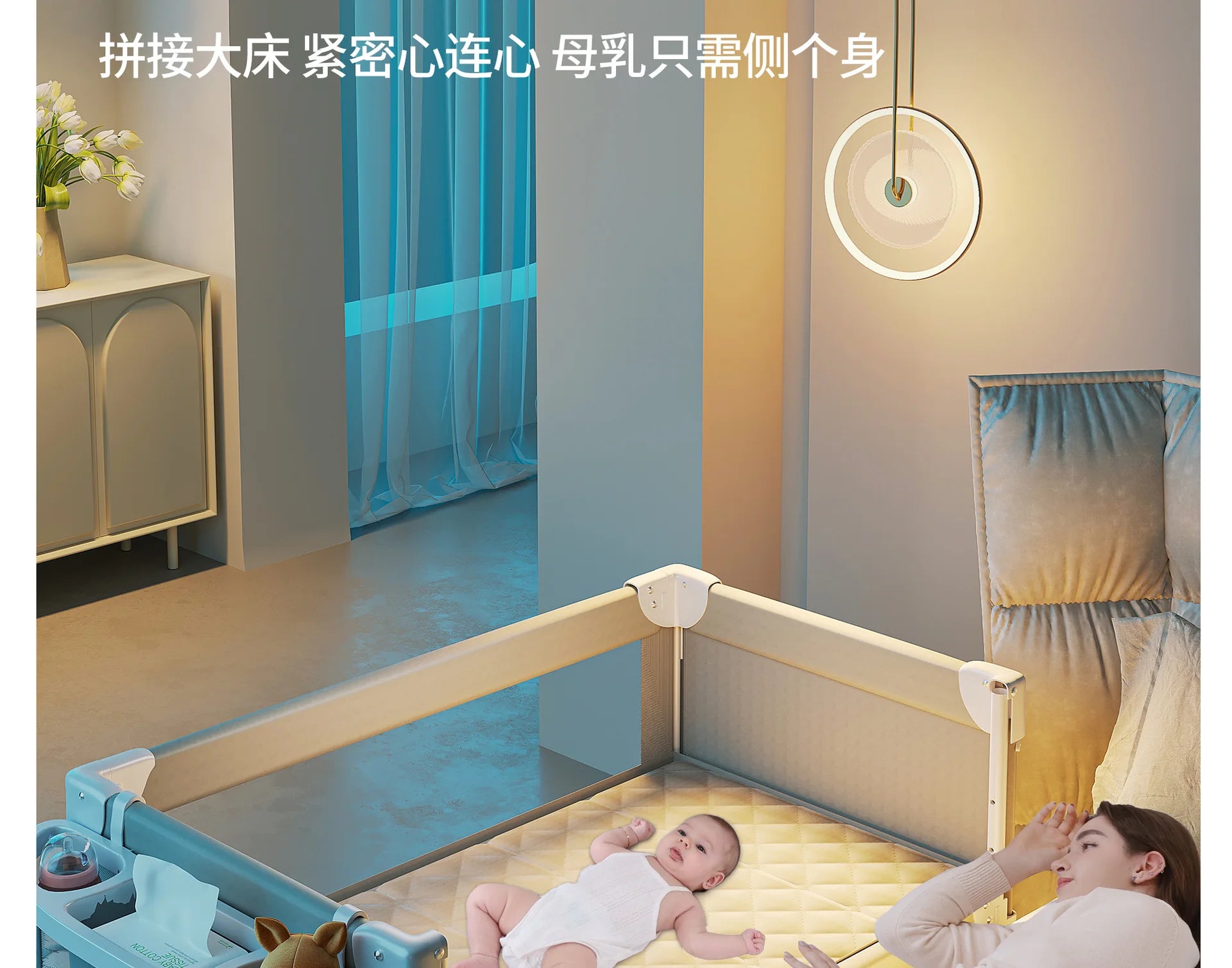 Baby Bed Portable Baby Cribs with Diaper Table Baby Sleep Cradle Multifunctional Playpen Crib