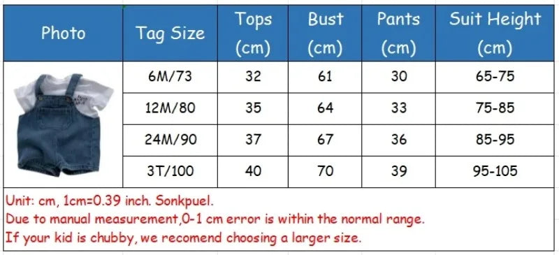 2024 Summer Baby Clothing Set Toddler Girls Clothes Suit Infant Tee and Denim Overall  Boys Outfit