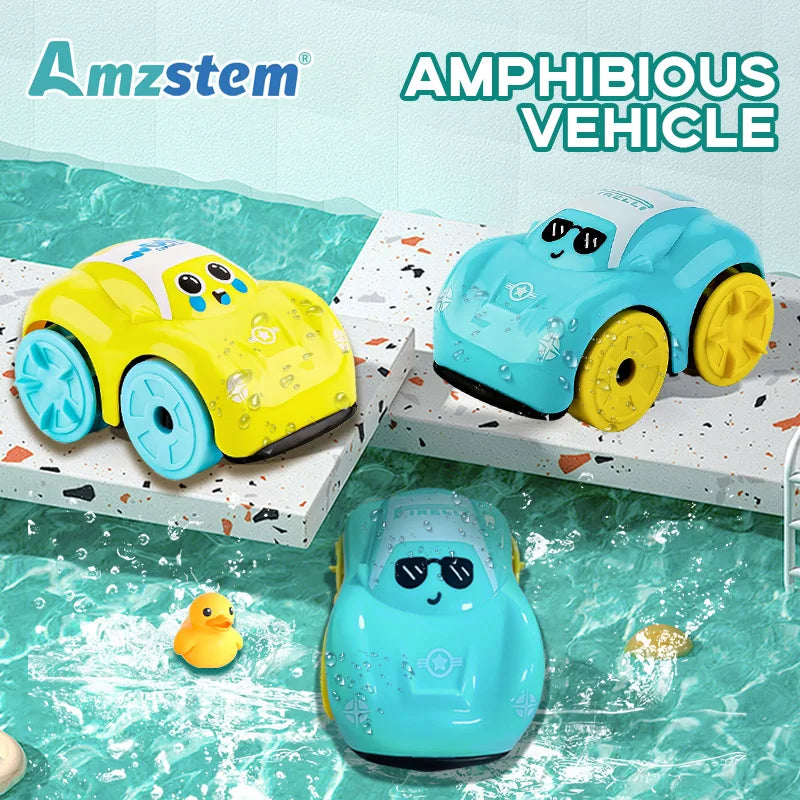 Baby Shower Toys Amphibious Cars Bathroom Floating Clockwork Toy Cars Children Cute Swimming Water Playing Toys for Kids Gifts