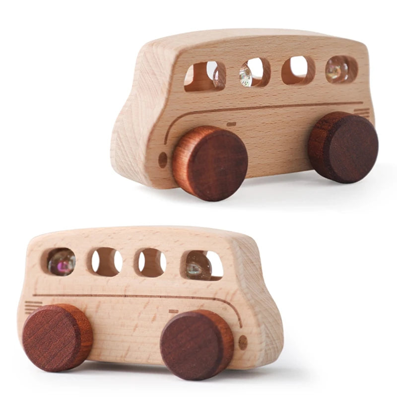 1PC Baby Wooden Toys Beech Car Blocks Cartoon Bus Educational Montessori Toys Baby Teething Play Gym Baby Birthday Gift Products