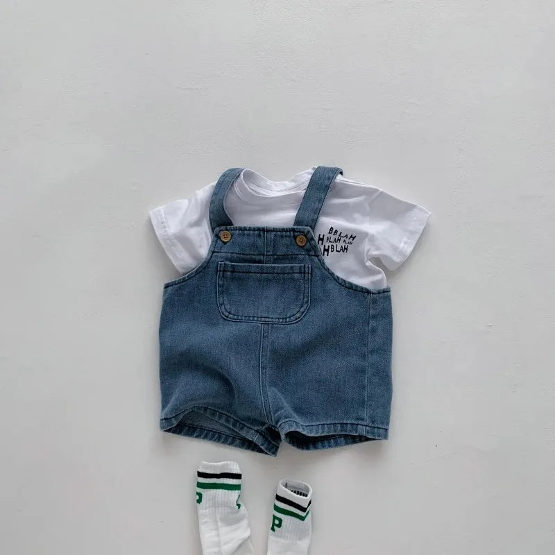 2024 Summer Baby Clothing Set Toddler Girls Clothes Suit Infant Tee and Denim Overall  Boys Outfit