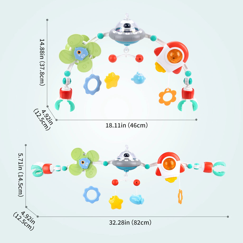 Baby Stroller Arch Toys Crib Music Rotating Bouncers Toys Fine Motor Skills Sensory Development Arch Car Seat Toys for New Born