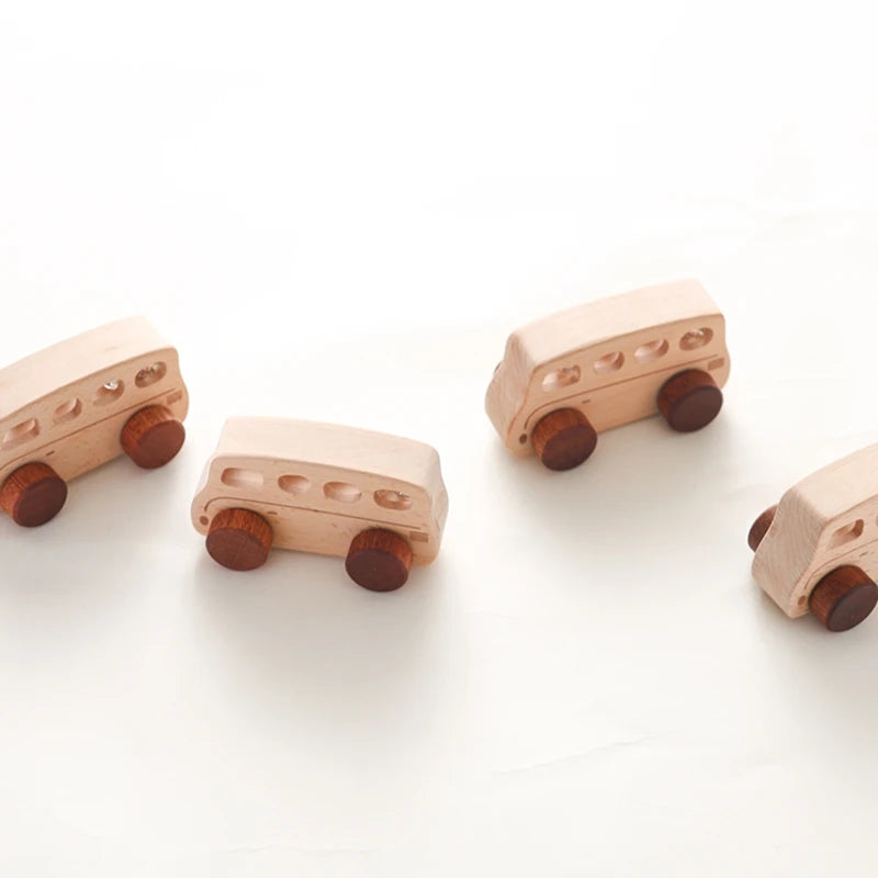 1PC Baby Wooden Toys Beech Car Blocks Cartoon Bus Educational Montessori Toys Baby Teething Play Gym Baby Birthday Gift Products
