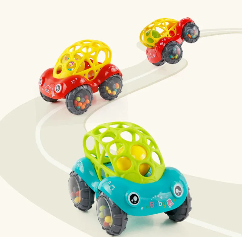 Baby Car Toys for 6 12 Months Friction Car Infant Soft Rubber Inertial Push and Go Vehicles Roll Car Hand Rattle Gift for Kids