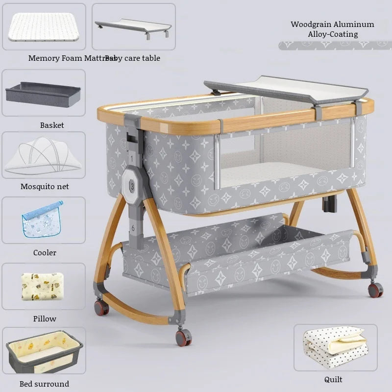 Foldable Portable Baby Bassinet Adjustable High/Low Child Beds Multifunctional Folding Newborn Baby Cribs Anti Spillage Big Bed