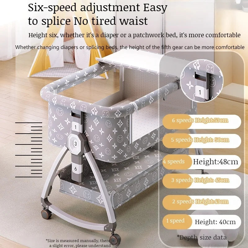 Foldable Portable Baby Bassinet Adjustable High/Low Child Beds Multifunctional Folding Newborn Baby Cribs Anti Spillage Big Bed