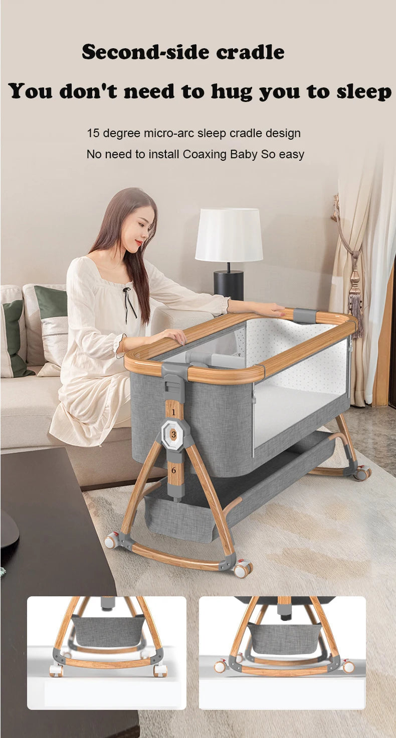 Aluminum Alloy Crib Movable Portable Bassinet Bed Foldable Multifunctional Bb Bed Newborn Patchwork Queen Bed